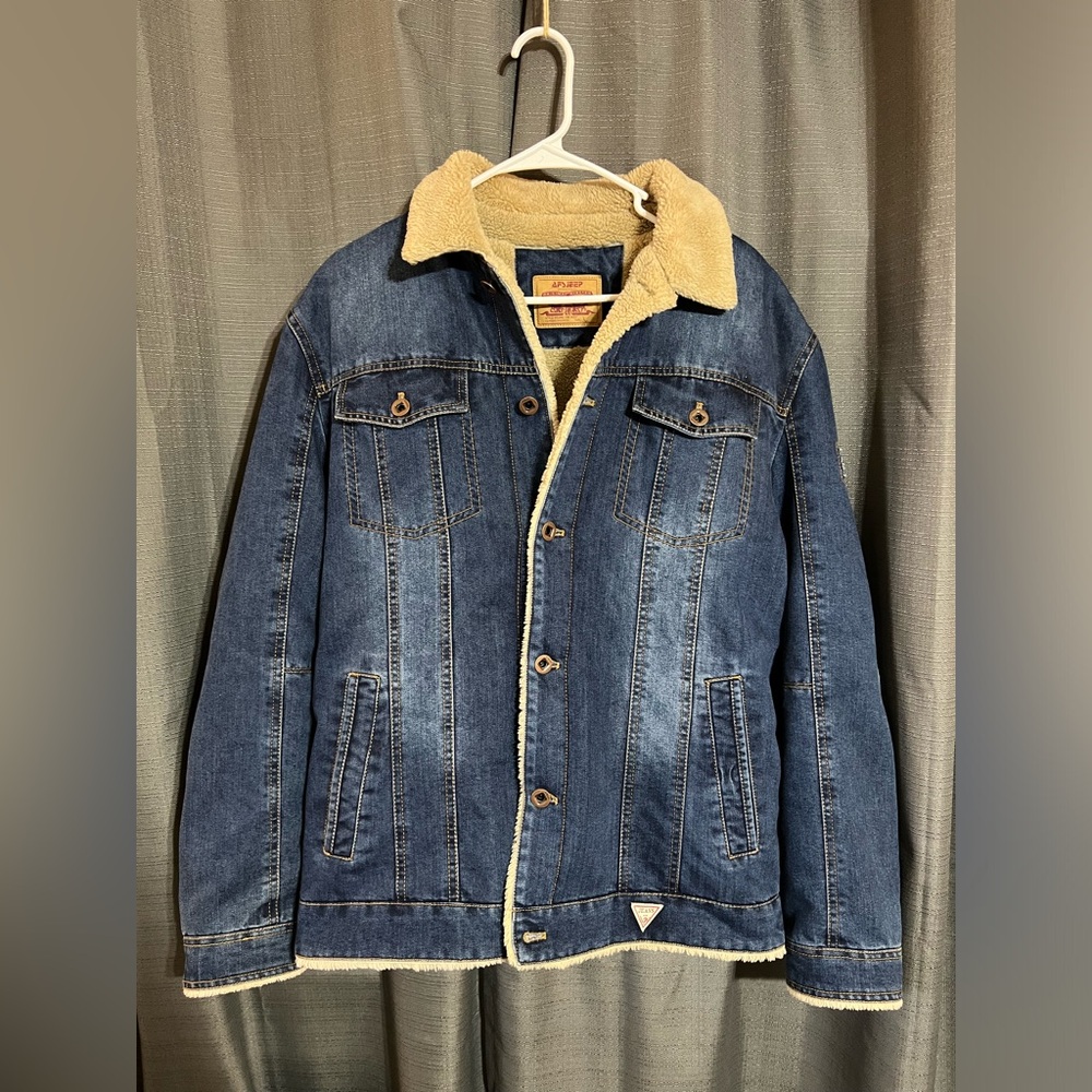 L | AFSJEEP Outdoor American Legend Fashion Fleece Lined Jean Bomber Jacket